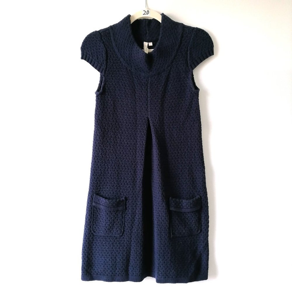 Fossil Womens Navy Blue Cap Sleeve Round Neck Knitted Sweater Dress Size S